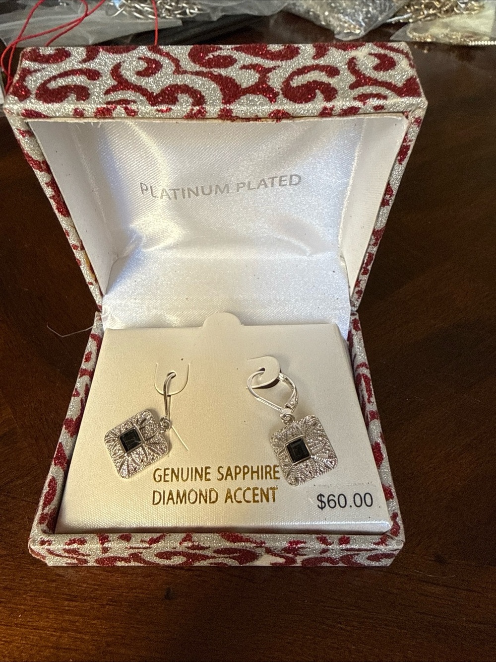 Genuine Black Sapphire & Diamond Accent Drop Earrings - Platinum Plated